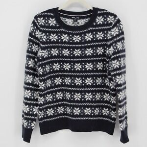 Nautica Jeans $80 Medium Navy White Snowflake Fair Isle Cotton Wool Sweater‎